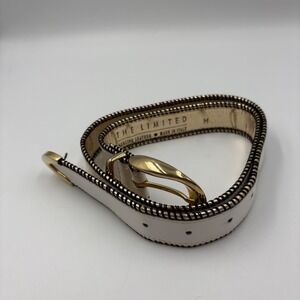 The Limited Vintage White Leather Belt Gold Trim Made in Italy Womens Medium